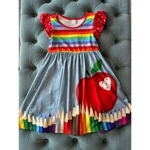 Eleanor Rose Rainbow and Red Apple Dress